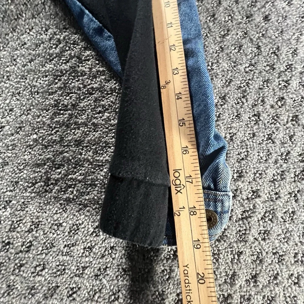 ZARA‎ Denim Hoodie Women S Blue Black Women in Art Graphic Hybrid Jacket SS19